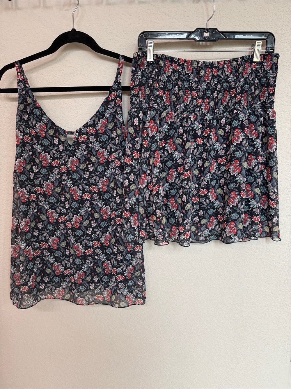 CAbi Navy Top and skirt set with White Label and Red Accent